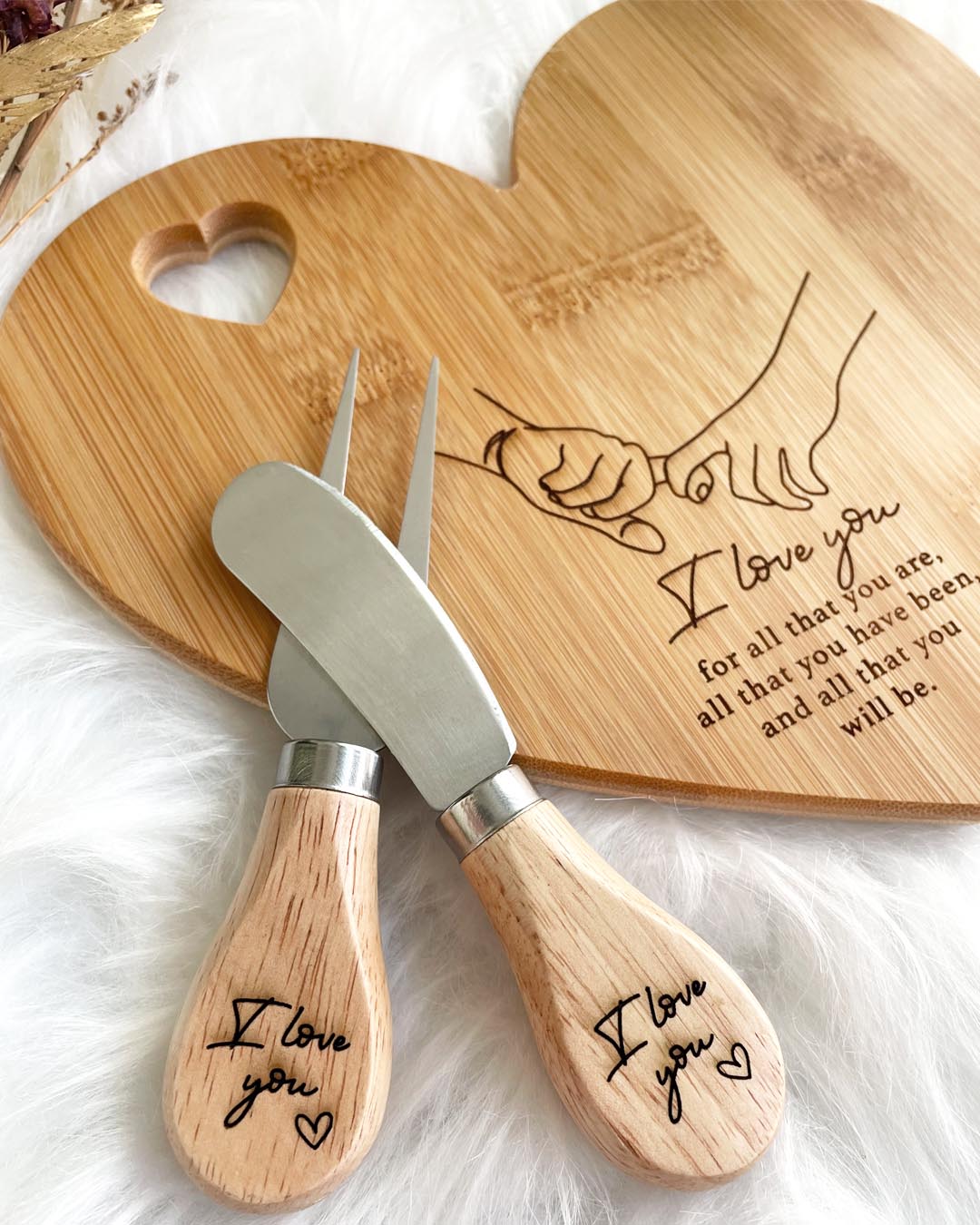 I love you Heart Shaped Cheese Board Knife Set