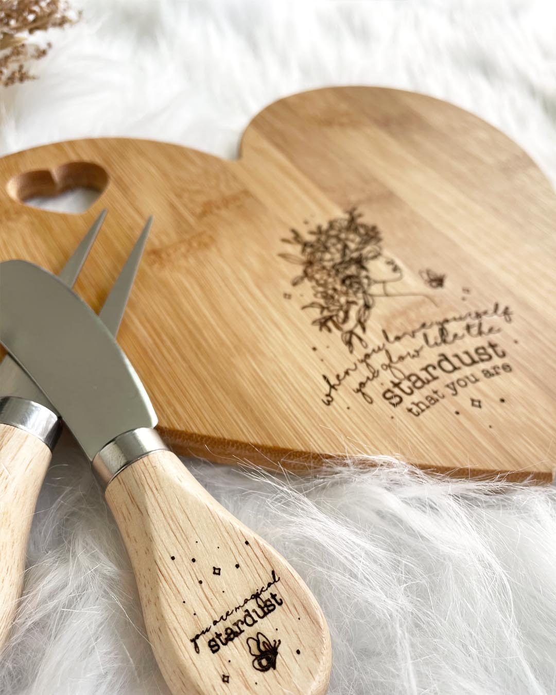 You are Magical Stardust Heart Shaped Cheese Board Knife Set