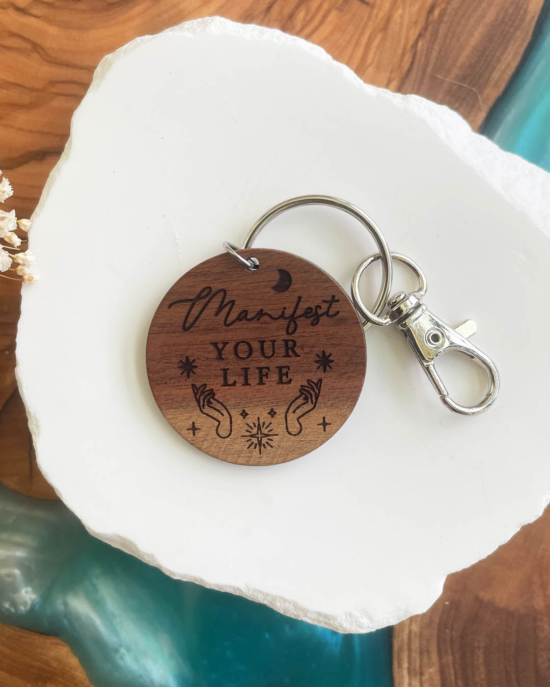 Manifest Your Life Silver Keychain