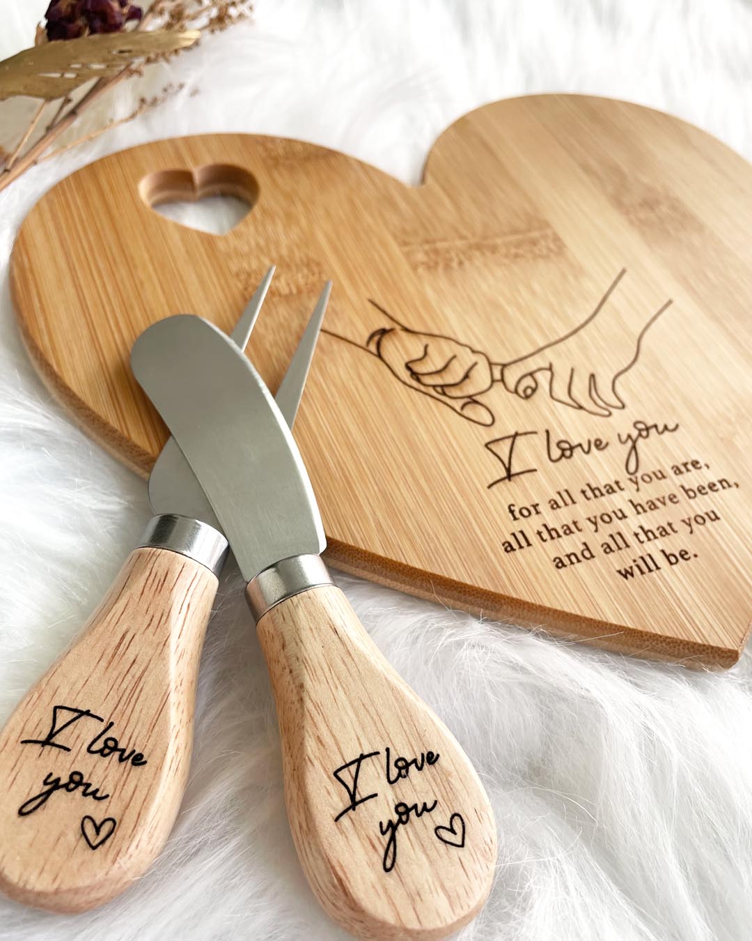 I love you Heart Shaped Cheese Board Knife Set
