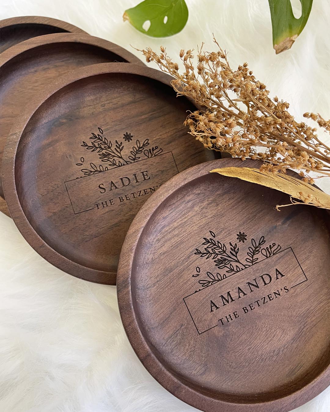 Custom Engraved Family Names Coaster Set