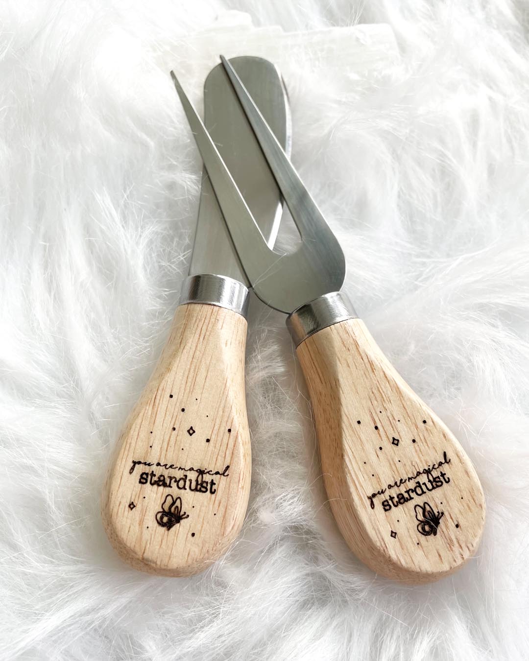 You are Magical Stardust Heart Shaped Cheese Board Knife Set