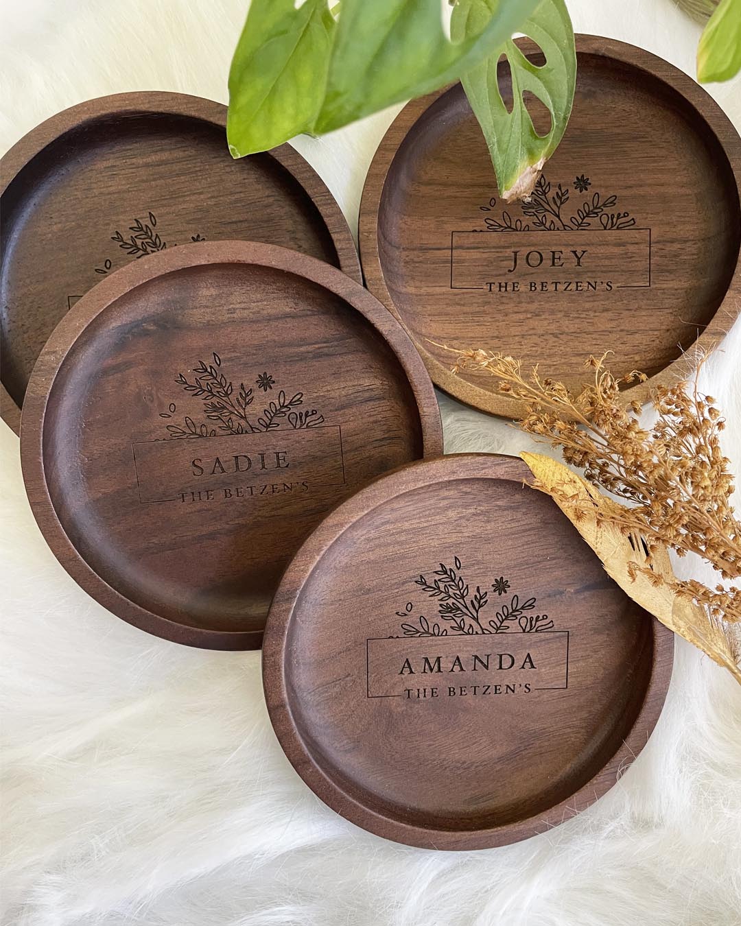Custom Engraved Family Names Coaster Set
