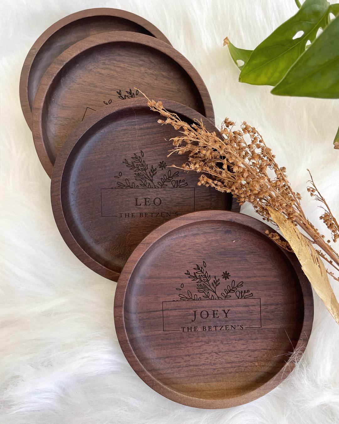 Custom Engraved Family Names Coaster Set