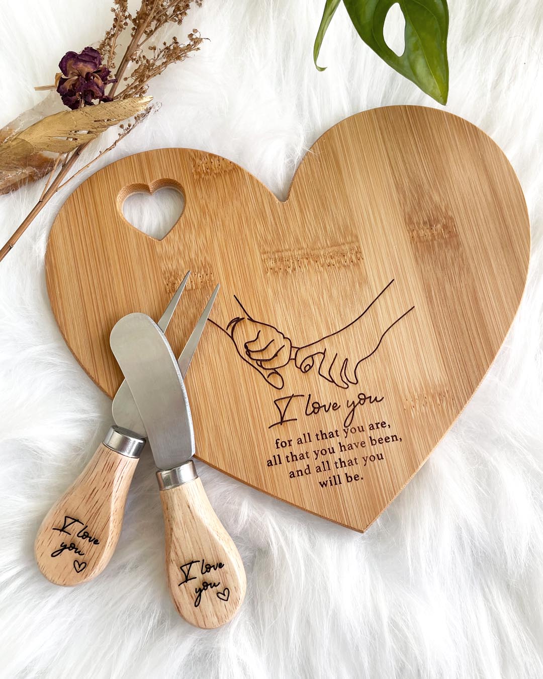 I love you Heart Shaped Cheese Board Knife Set