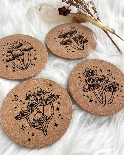 Wisdom Through Funghi Cork Coaster Set