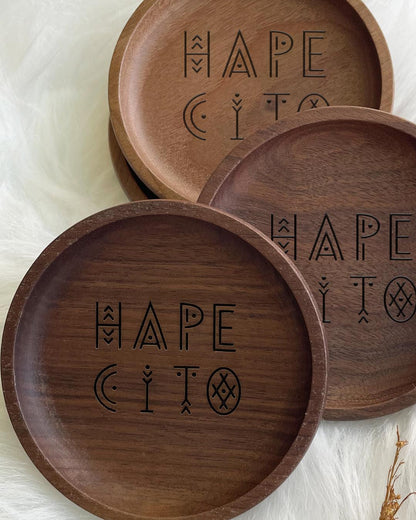 Hapecito Basic Walnut Wood Coaster Set (4)