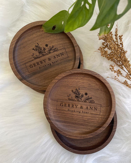 Custom Engraved Walnut Wood Coaster Set