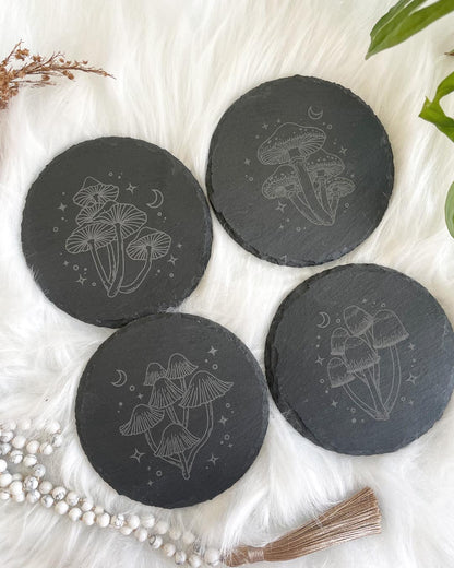 Wisdom Through Funghi Slate Coaster Set