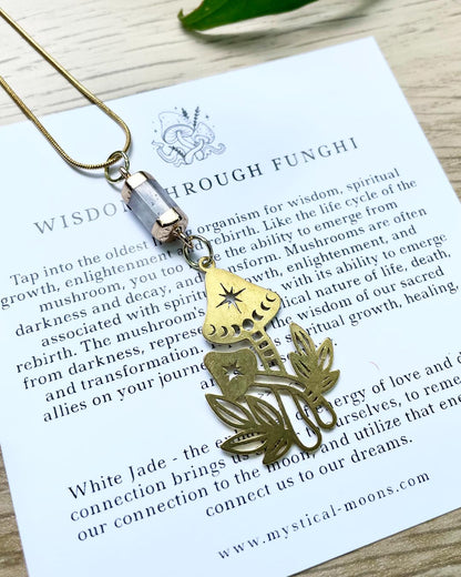 Wisdom Through Funghi - White Jade Necklace