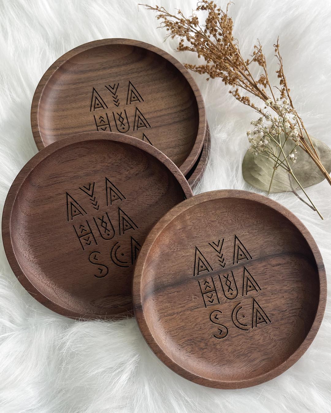 Ayahuasca Walnut Wood Coaster Set (4)