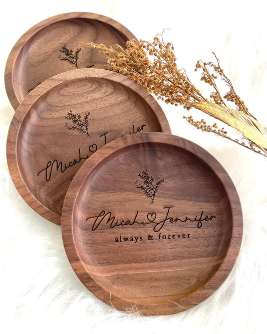 Custom Engraved Walnut Wood Coasters 4 Piece Set