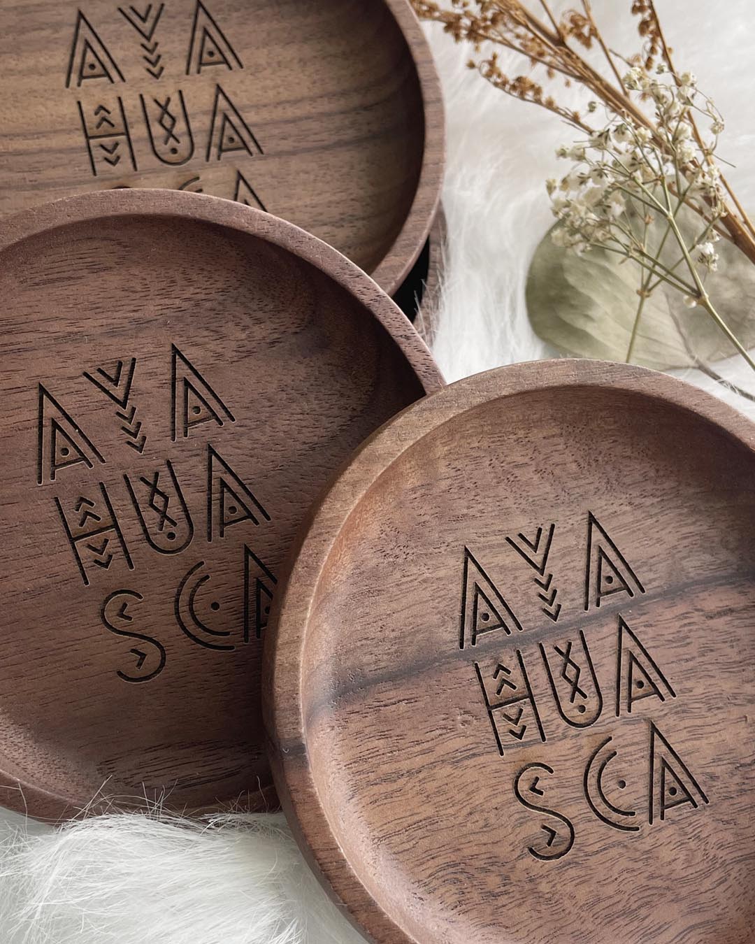 Ayahuasca Walnut Wood Coaster Set (4)