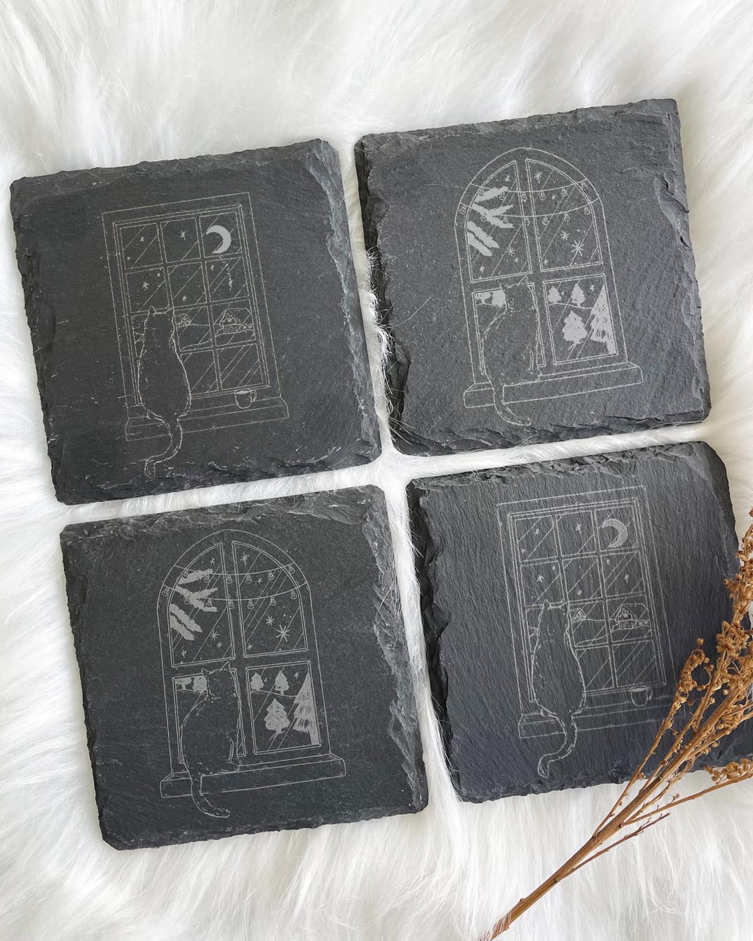 Cat Day-Dreamer Slate Coaster Set (4)