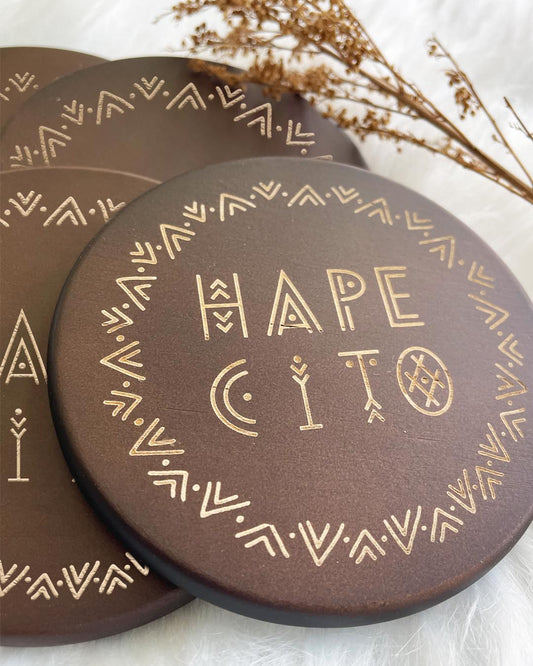 Hapecito Tribal Dark Wood Coaster Set (4)