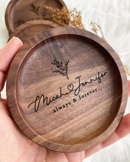 Custom Engraved Walnut Wood Coasters 4 Piece Set