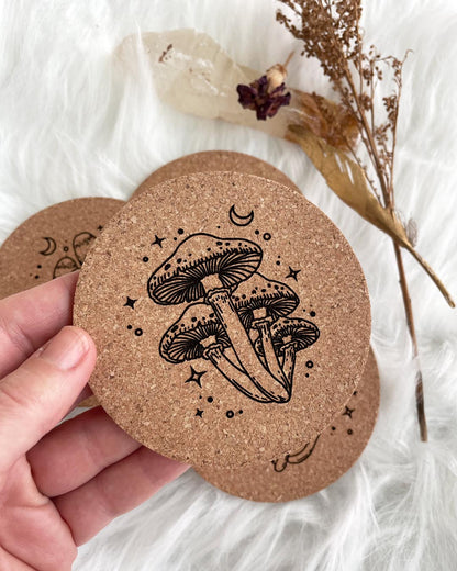 Wisdom Through Funghi Cork Coaster Set