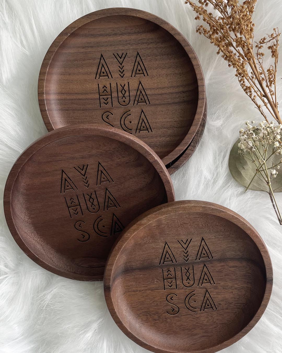 Ayahuasca Walnut Wood Coaster Set (4)