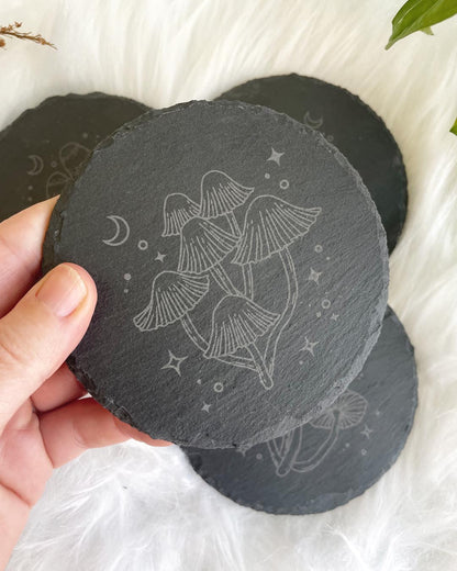 Wisdom Through Funghi Slate Coaster Set