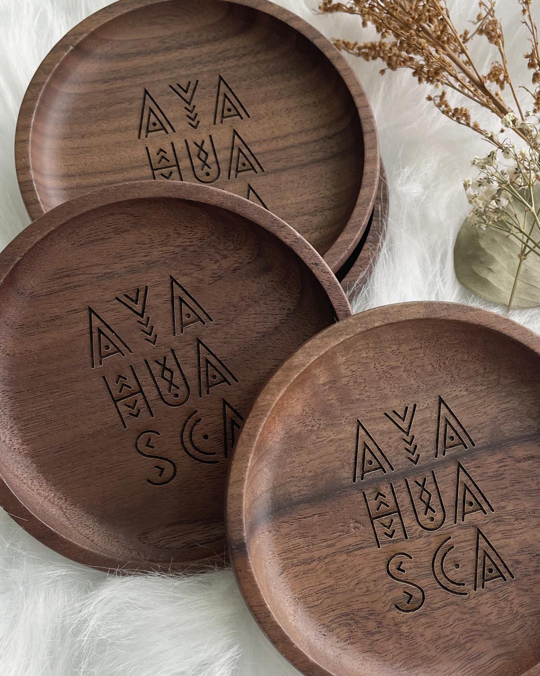 Ayahuasca Walnut Wood Coaster Set (4)