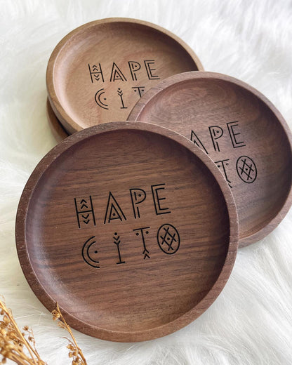 Hapecito Basic Walnut Wood Coaster Set (4)