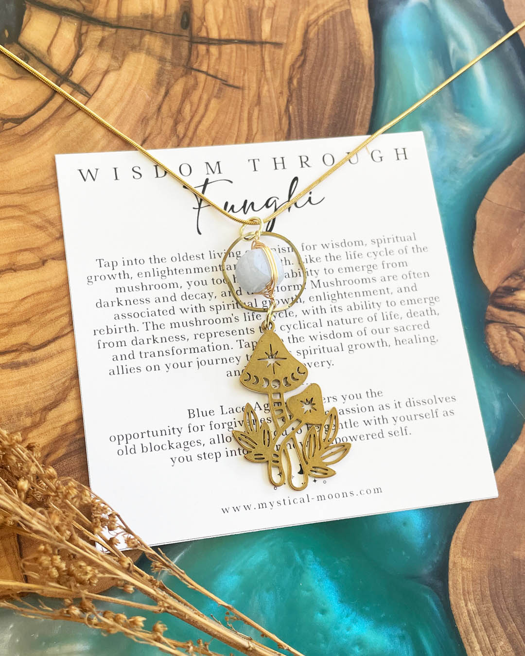 Wisdom Through Funghi - Blue Lace Agate Necklace